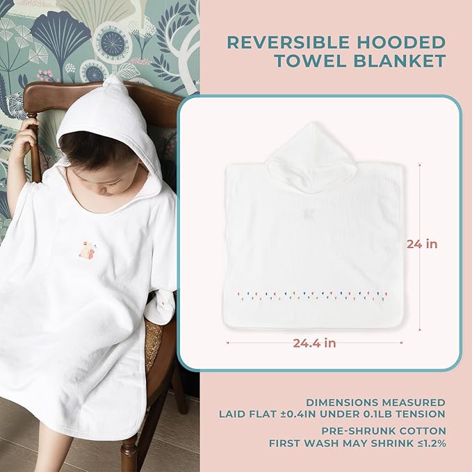 Poncho Muslin Towels for Kids Set of 6 for Embroidery,Baby Bath Towels with Muslin and Soft Terry Towel,24" x 24"Baby Beach Poncho with Seamless Pro Edge, Gifts for Boys and Girls