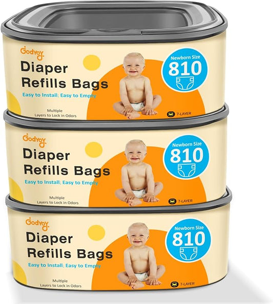 Jumbo Square Refill Compatible with Diaper Genie Classic,Compact and Select Pails,Odor Control & Durable,Holds Up to 810 Newborn Diapers,Plant Scented Disposal Bag Refills with Continuous Film（3 pack）