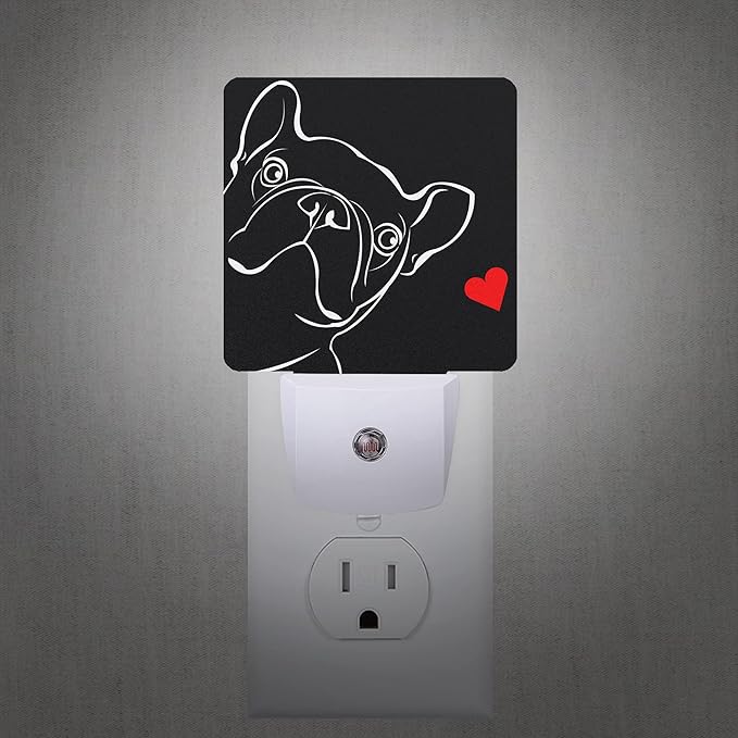 French Bulldog Dog red Heart Night Light Plug-in LED Nightlights Auto Sensor Night Lamp Dusk-to-Dawn Lamp Home Decor for Nursery Children Girls Boys