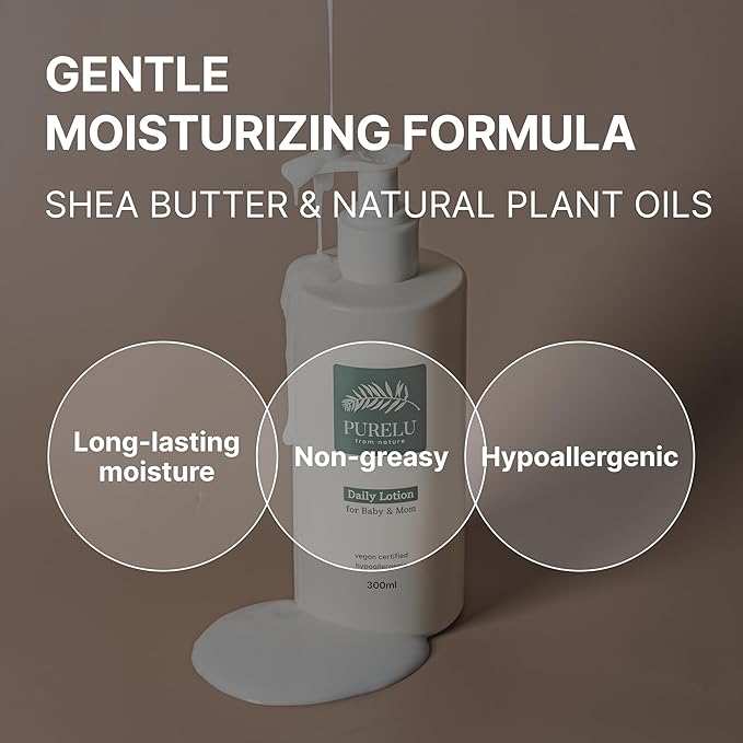 PURELU Baby Lotion For Newborn, Toddler Lotion, Vegan Body Lotion For Sensitive Skin, Baby Skin Care, Hypoallergenic Fragrance Free (10.14 Fl Oz / 300ml)