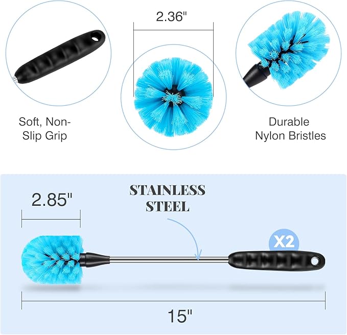 3-in-1 Stainless Steel Cleaning Brush Set, Long Handle for Narrow Neck Bottles, Sport Bottles, Coffee Mugs, Tumblers, Flask