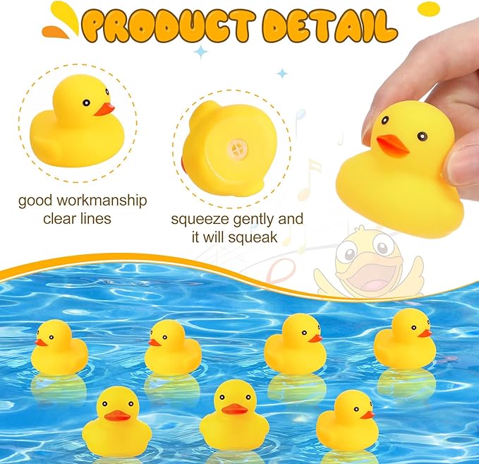 Vinsot 100 Pcs Mini Rubber Ducks Bulk Rubber Duck Bath Toys Squeak Float Bath Toy for Birthday Party Favors Gift Summer Beach Pool Activity Carnival Game(1.77 x 1.77 x 1.57 Inch)
