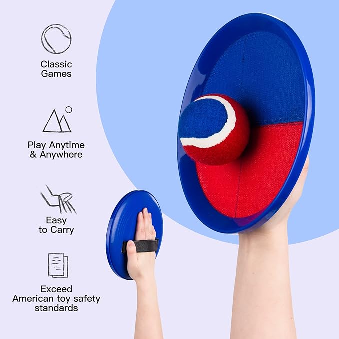 EVERICH Upgraded Toss and Catch Ball Game Set, Outdoor Games for Kids Outdoor Toys Yard Games, Beach Pool Toys for Adults Family 4 Paddles 4 Balls, Great Gifts for Boys Girls 3 4 5 6 7 8-12 Years Old