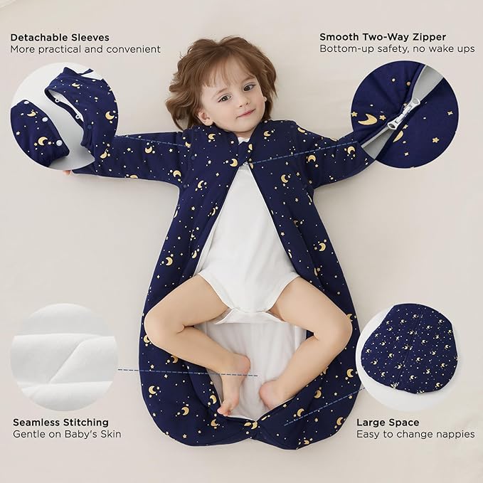 Duomiaomiao 3.5 TOG Baby Sleep Sack 100% Cotton Winter Long Sleeve Baby Wearable Blanket, Super Warm Quilted Comfy Toddler Sleeping Sack