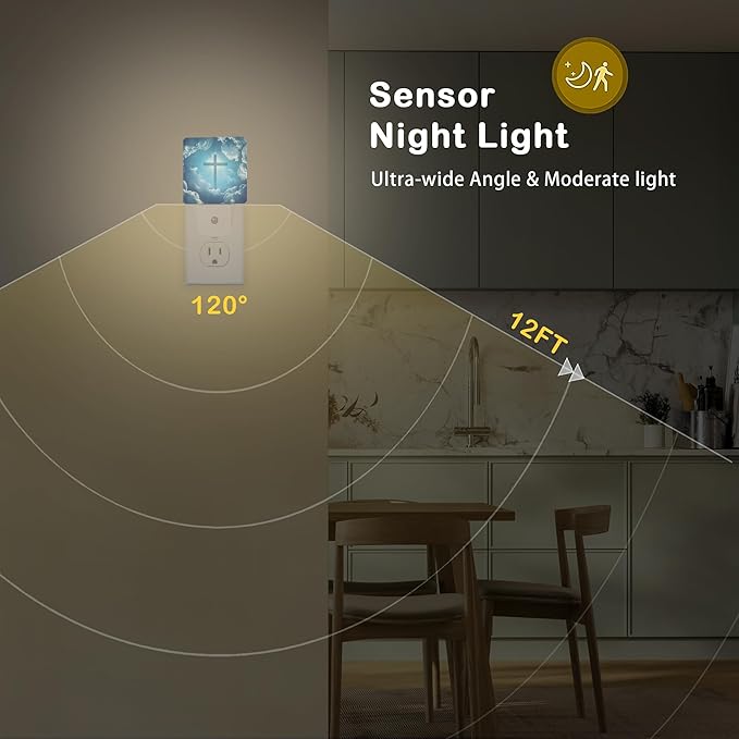 Cross Heaven Night Light with Dusk to Dawn Light Sensors, Plug-in Wall Led Night Lights, Energy Efficient Lamp for Bedroom/Bathroom/Kitchen/Hallway/Stairs