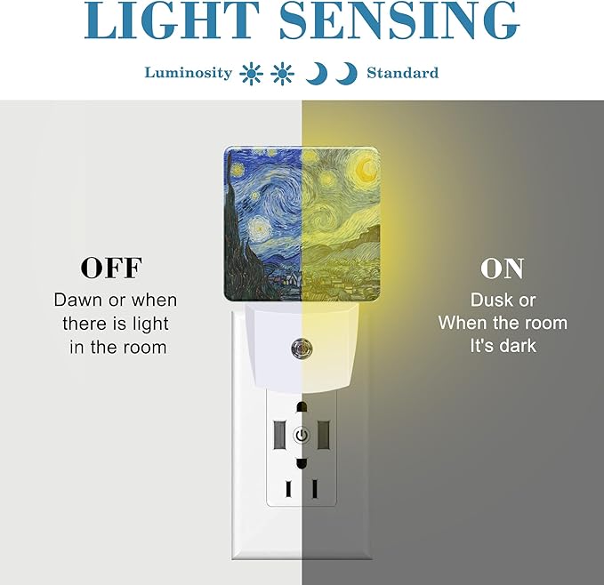 Starry Night Oil Painting Night Light with Dusk to Dawn Sensor for Kids, Rooms, Hallways, Kitchens, Bathrooms, Nurseries, Stairs