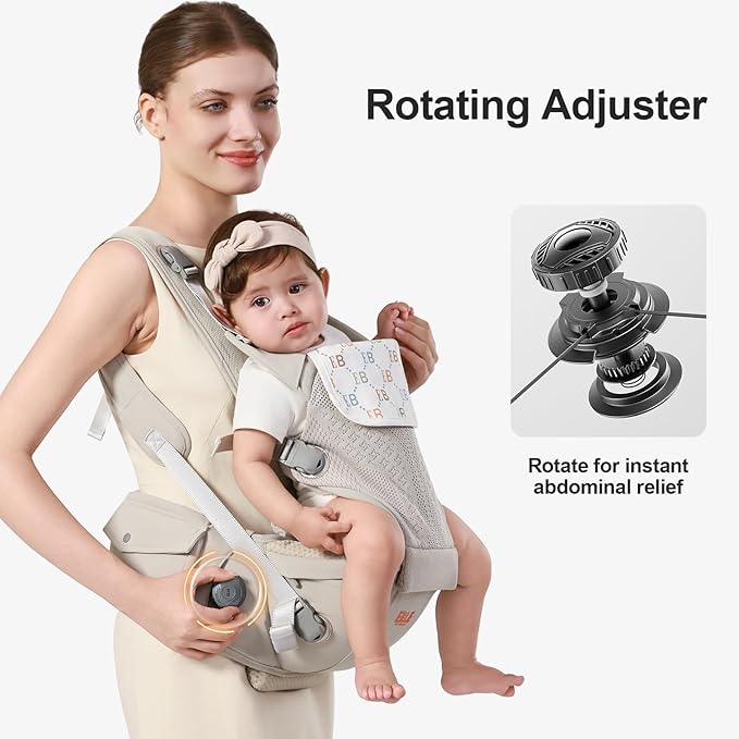 Baby Carrier with Hip Seat, 2-in-1 Forward-Facing Carry for Newborn to Toddler，Knob Design - Precision Adjustment，All Seasons Holder Infant Carriers Fits Waist Sizes up to 45 Inches (Grey)