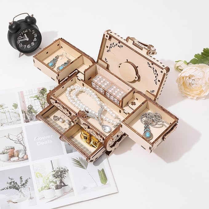 3D Wooden Puzzle for Adults Music Box – DIY Mechanical Treasure Chest with Hidden Compartments, Jewelry Storage & Melody, Decorative for Christmas or Birthday