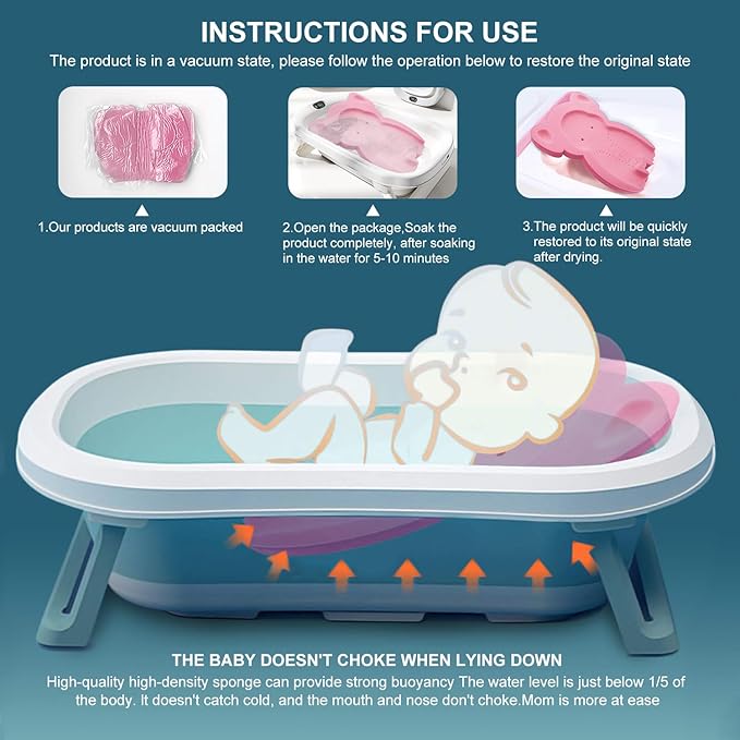 Soft Infant Bath Sponge Elephant Baby Bath Mat Newborn Comfy Foam Skid-Proof Cushion (Pink 1Set)