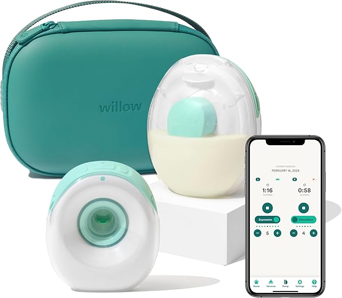 Willow Go - Wearable Breastfeeding Pump and Teal Case - Hands Free Breast Pump