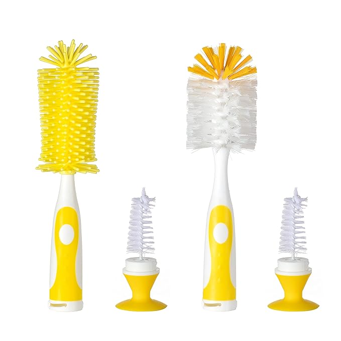 Chemimoso Multifunctional Cleaning Brush, Baby Bottle Brush, Bottle Brush Cleaner, Rotate The Suction Cup to Obtain The Small Bristle Brushes, Set Z, Yellow, Silicone and Nylon Brush