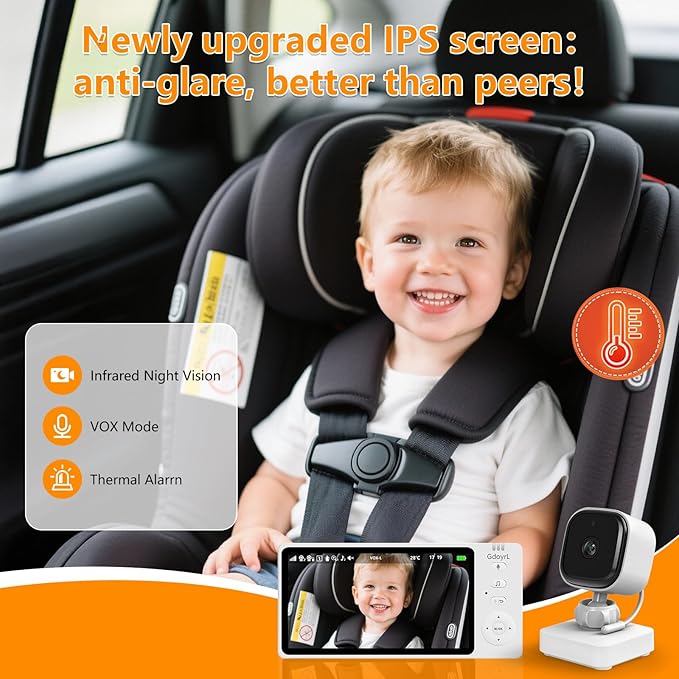 Wireless Baby Car Camera 5”HD 1080P IPS Anti-Glare Screen USB Powered,Temperature Alert, Clear Night Vision & VOX Mode,360° Rotatable Rear Facing Monitor Baby Essentials Shower Gifts for Home Pets