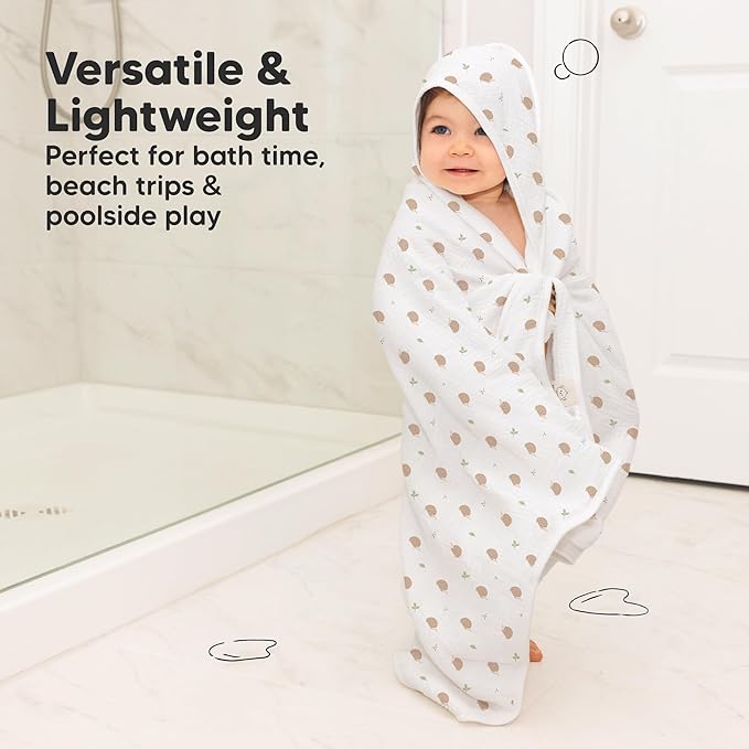 KeaBabies Muslin Baby Bath Towels with Hood for Girls, Boys -Large Organic Cotton Hooded Baby Towels for Newborns,Toddlers,Infant,Kids,Soft Absorbent Newborn Bath Essentials Gift Set(Bruce, Petite)