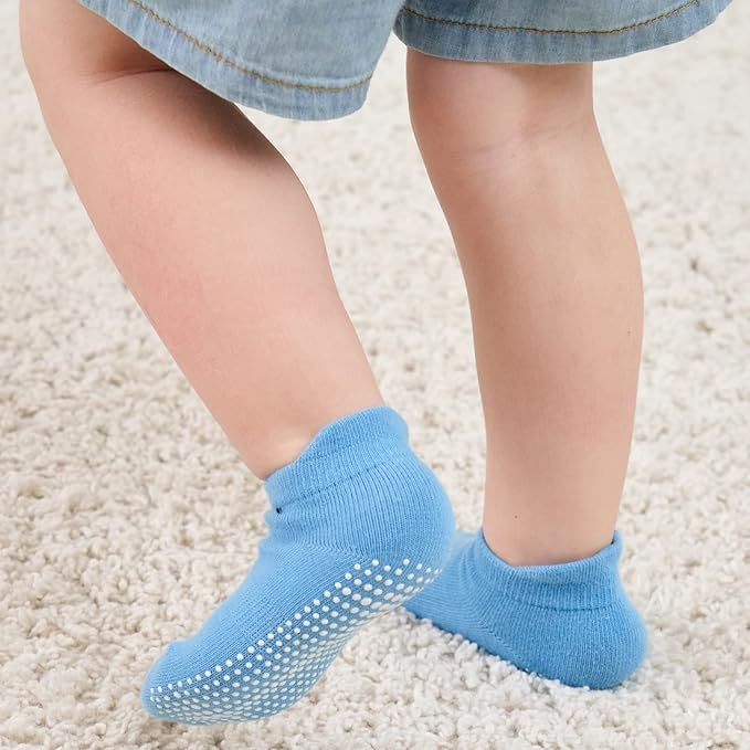 Zaples Baby Non Slip Grip Ankle Socks with Non Skid Soles for Infants Toddlers Kids Boys Girls