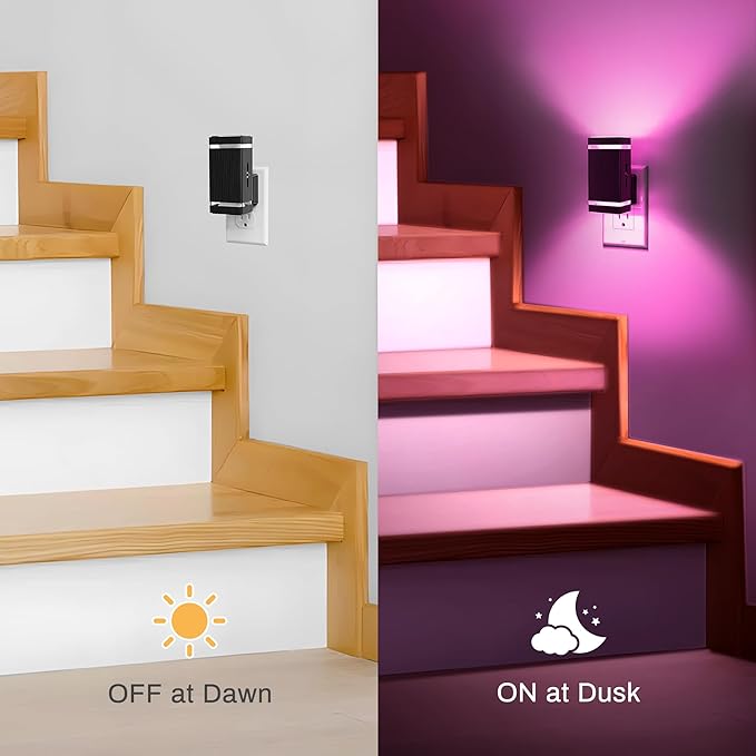 DORESshop Color Changing Night Lights [2 Pack], Night Lights Plug Into Wall, 8 Color LED Night Light, Night Light with Dusk to Dawn Sensor, Nightlight for Bathroom Decor, Children Room, Kids Gift