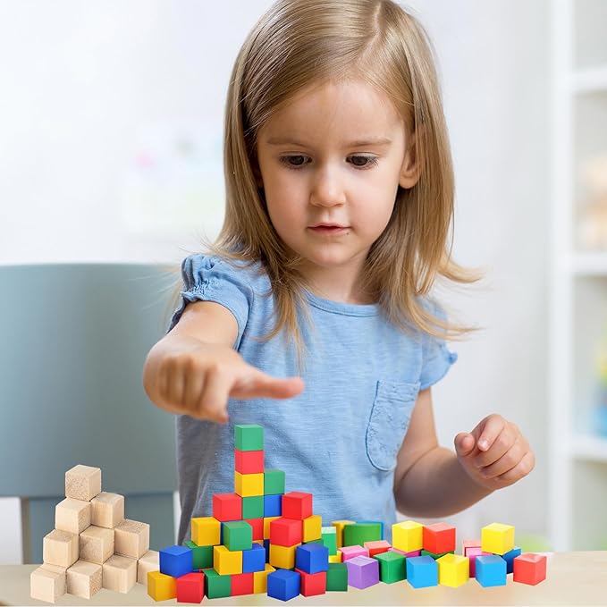 Unfinished Wood Cube Blocks for Crafts, 1cm Wooden Cube, Pack of 500 Small Nature Wood Square Blocks, Wooden Cubes for DIY Arts and Crafts Making