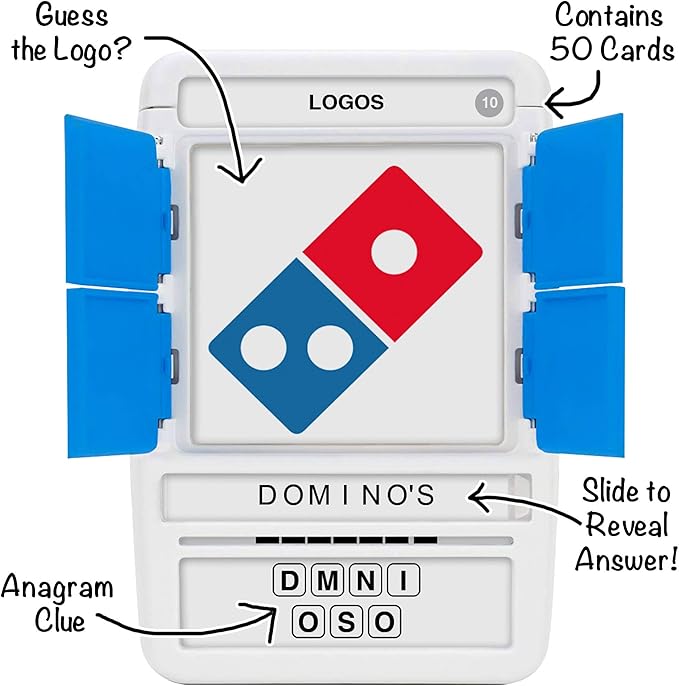 100 PICS Logos Travel Game - Guess 100 Logos | Flash Cards with Slide Reveal Case | Card Game, Gift, Stocking Stuffer | Hours of Fun for Kids and Adults | Ages 6+