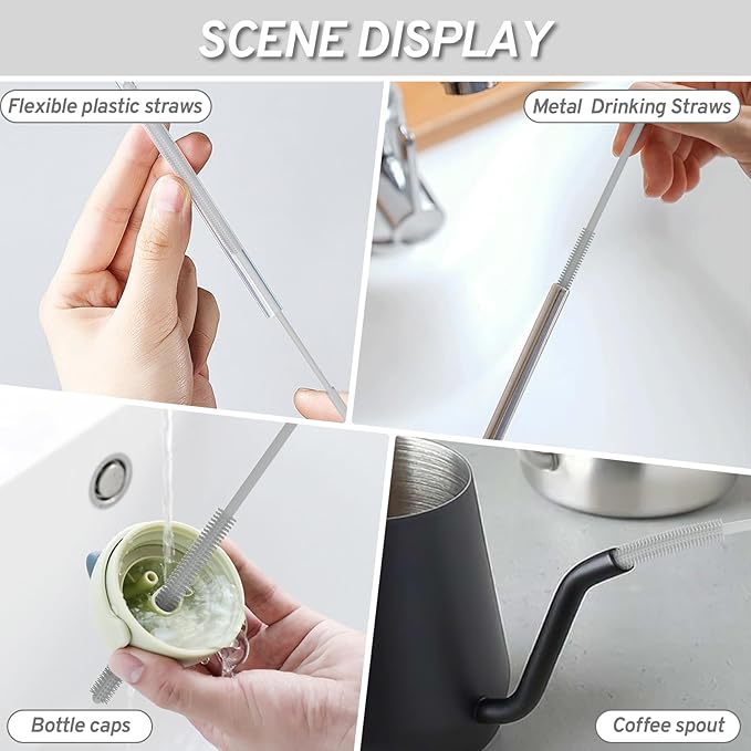 Reusable Silicone Straw Brush,Straw Cleaner,Pipe Cleaners,Extra Long Straw Cleaner Brush for Cleaning Bottle Metal Glass Straws Drink Lid,Straw Cover,Smoothie Straw,Drinking Straw Cleaner Brush