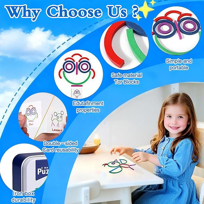 Wooden Pattern Blocks Shape Puzzles Sticks & Rings Wooden Puzzle Stem Preschool Brain Teaser Montessori Toys Gift for 3+ Years Old Activity Kids Boy Girl