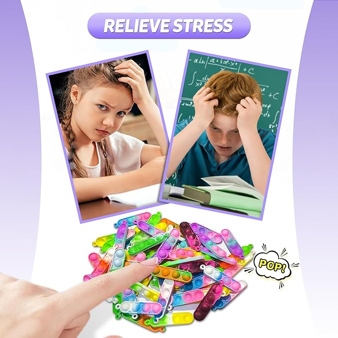 260 PCS Pop Keychain Bulk Party Favors,Fidget Toys for Kids Bulk Mini Pop Keychain Sensory Toys Stocking Pinata Stuffers Birthday Classroom Prizes Toddler Fidget Pack Stress Relief Toys