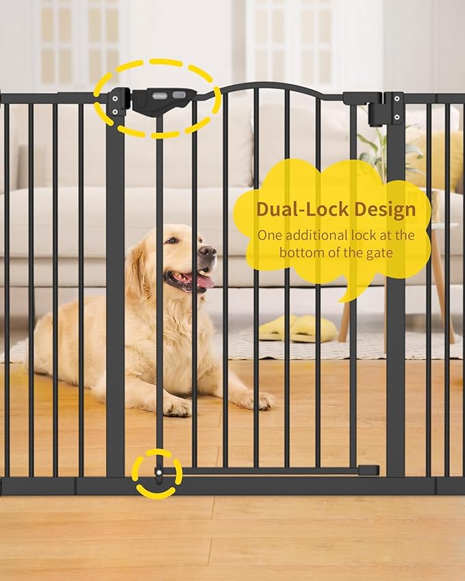 InnoTruth 29-39.6”Baby Gate for Stairs & Doorways,30" Tall Dog Gate for Pets,Dual-Lock Safety and One Hand Opening Design,Pet Gate for Hallways,Outdoors,Wall-Friendly Pressure Mounted, Pure Black