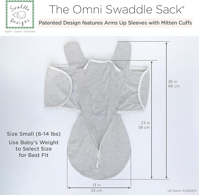 SwaddleDesigns 6-Way Omni Swaddle Sack Arms Up Swaddle for Newborn, More Options to Calm Startle Reflex, Improves Sleep