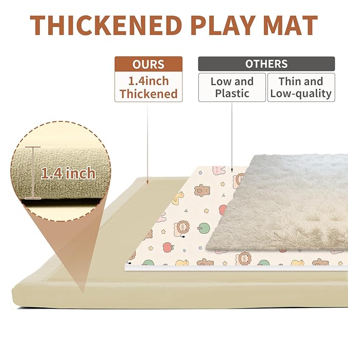 Baby Play Mat for Floor - 1.4" Thick Memory Foam Rug, 50"x50" Playpen Tummy Time Mat, Soft Velvet Nursery Rug, Large Padded Crawling Mats, Cushioned Pads for Playroom Toddlers, Infants, Yoga, Tatami