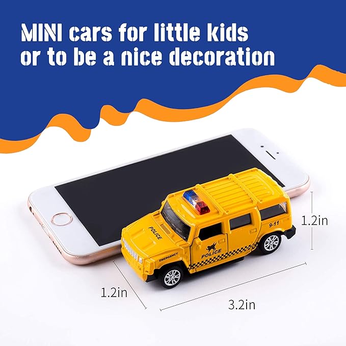 KIDAMI Die Cast Metal Toy Cars Set of 5, Little Openable Doors Pull Back Car Gift Pack for Kids (Police car)