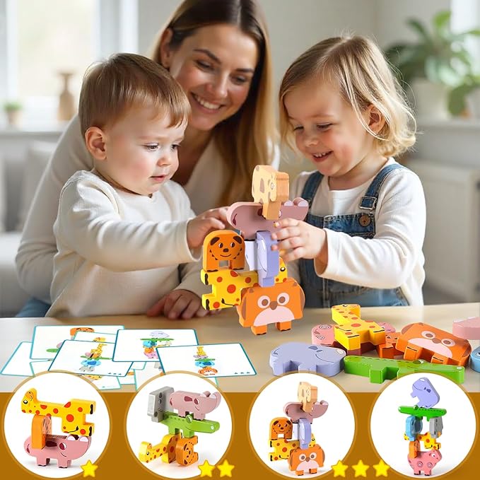 Montessori Toys for 2 3 4 Year Old Boys & Girls, Wooden Animal Stacking Blocks for Toddlers 1-3 – Building Blocks Game Stacking & Sorting Toys Ages 2-4 Toddler Birthday Gifts