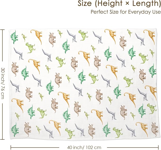 Dinosaur Baby Blankets for Boys, Newborn, Soft Nursery Minky Blankets with Muslin and Dotted Fleece Back 30x40 inches, Receiving Bed Quilt for Infants, Toddlers