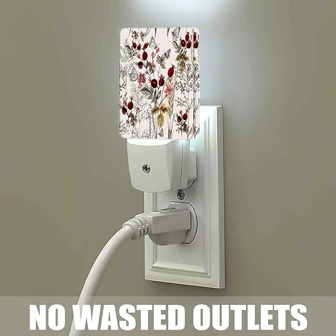 Vintage Flower Night Light, Butterfly Plug into Wall with Dusk to Dawn Light Sensors, Warm Nightlights for Bedroom, Bathroom, Hallway, Kitchen, Gifts Ideal for Girls Women