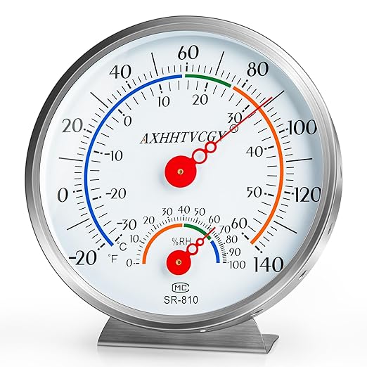 Indoor Outdoor Big Dial Thermometer Hygrometer Waterproof- No Batteries Required for House, Terrarium, Incubator, Greenhouse by AXHHTVCGY