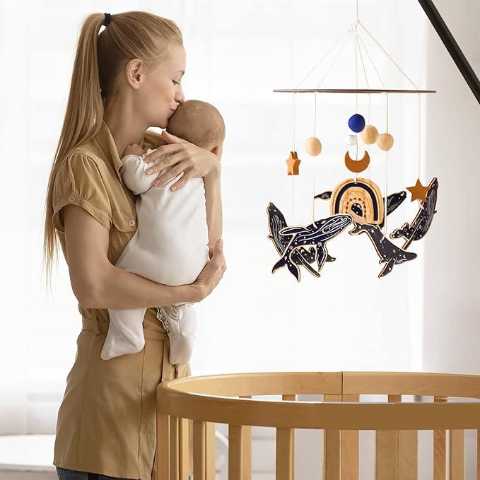 Crib Mobile Baby Nursery Mobiles | Baby Mobile for Crib | Handmade Nursery Crib Mobile | Ocean Whale Theme Hanging Decor for Boys Girls Bedroom Cot Cabin (Blue Whale)
