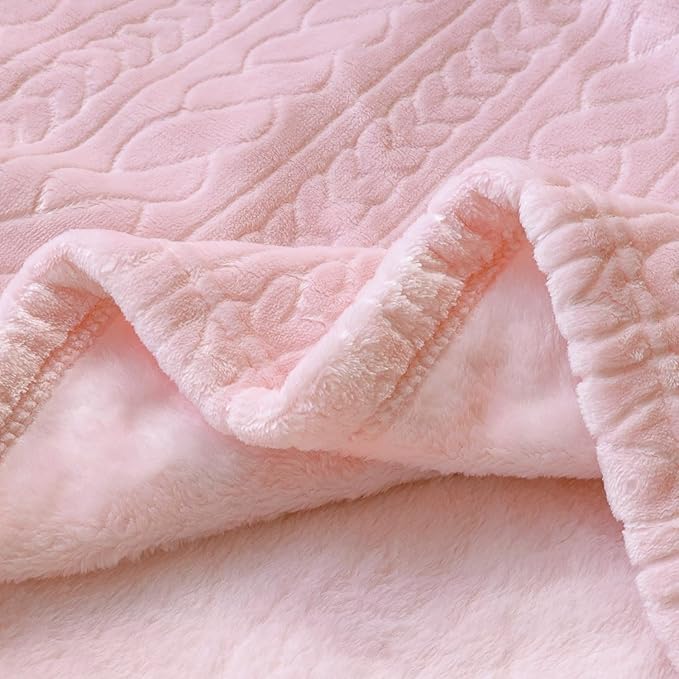 BORITAR 3D Fleece Baby Blanket for Girls, Warm and Lightweight Infant Toddler Newborn Bed Blanket with Reversible Plaited for Crib Stroller and Home Decor (30x40 inch, Pink)