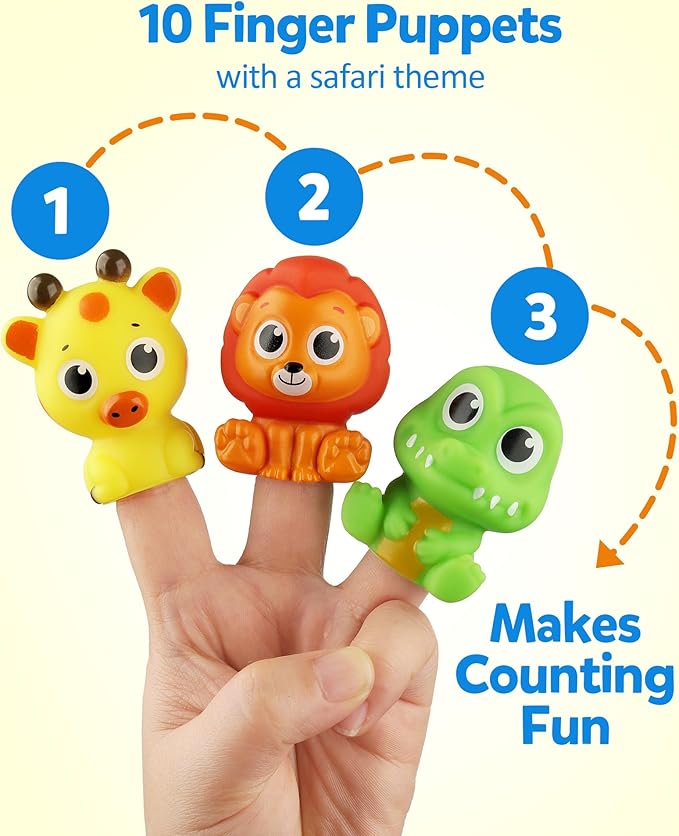 Coogam Fine Motor Skill Toys for Toddlers, 10pcs Surprise Animals Finger Puppets Treasure with Number Locks, Matching Color Sorting Pirate Hunt Game, Learning Montessori Gift for 3 4 5 Year Old
