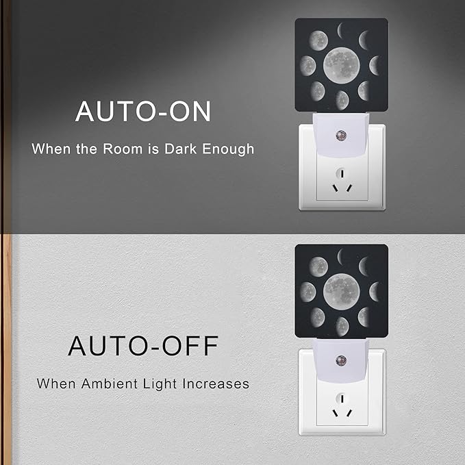 Moon Phases Night Light Plug-in LED Nightlights Auto Sensor Night Lamp Dusk-to-Dawn Lamp Home Decor for Nursery Children Girls Boys
