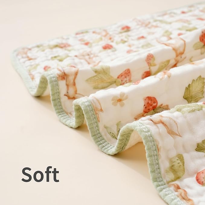 Muslin Hooded Baby Towels,2 Pack Baby Bath Towels,Large 31.5x31.5Inch,Hooded Towels for Baby and Infant,Soft&Absorbent(Strawberries and Pears)