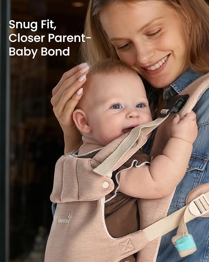 Grownsy Baby Carrier Newborn to Toddler (7-44lbs), Ergonomic & Cozy Wraps with One-Click Buckle, Head Support for Hands-Free Comfort, Dusty Pink