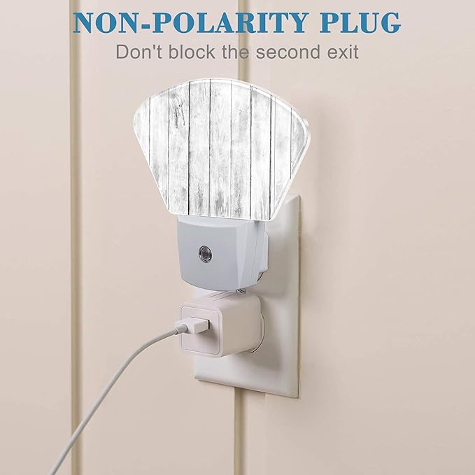 White Wooden Texture Night Light, Old Wood Grain Nightlight Plug into Wall with Dusk to Dawn Sensor for Kid Girls Boys Women Men Bedroom, Hallway, Kitchen, Bathroom, Stairs Decor