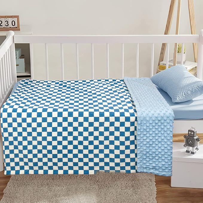Baby Blanket for Boys Girls 3D Checkerboard Grid Ultra- Soft Cozy Corduroy Toddler Blanket for Kids Stripe Chessboard Plaid Design Receiving Blanket Blue 30 x 40 Inches