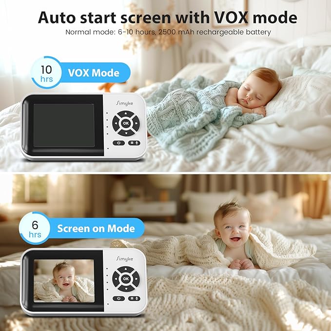 Smart Video Baby Monitor,2.8" Display & 1080p Camera,WiFi/No WiFi Modes,Cry Detection,2-Way Audio Talk,VOX/ECO,Feeding Timer,Temperature Sensor,Night Vision,8 Lullabies, Supports 4 Cameras