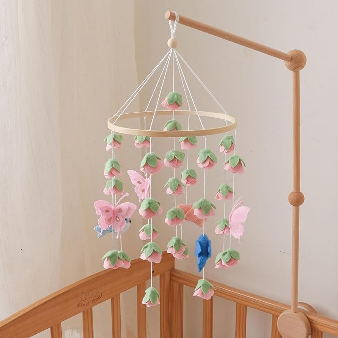 Baby Crib Mobile, Felt Bird and Flower Mobile for Boys and Girls, Baby Mobile for Bassinet, Baby Bedroom Hanging Nursery Decor Gift Set