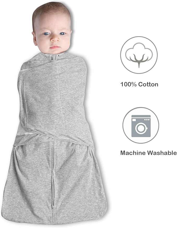 Baby Sleep sack Swaddle,Swaddles 3-6 Months,3-Way Adjustable Wearable Transition Blanket 100% Organic Cotton 2-Piece,12-18 lbs,1.0 TOG(Blue&Grey)