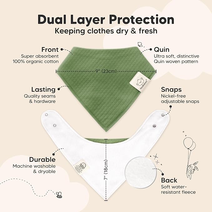 KeaBabies 8-Pack Bandana Bibs for Baby Girls, Boys - Organic Cotton Baby Bibs for Drooling & Teething Newborn, Toddler, Infant 0-36 months, Extra Soft, Absorbent Cloth with Snaps (Moor/Quin)