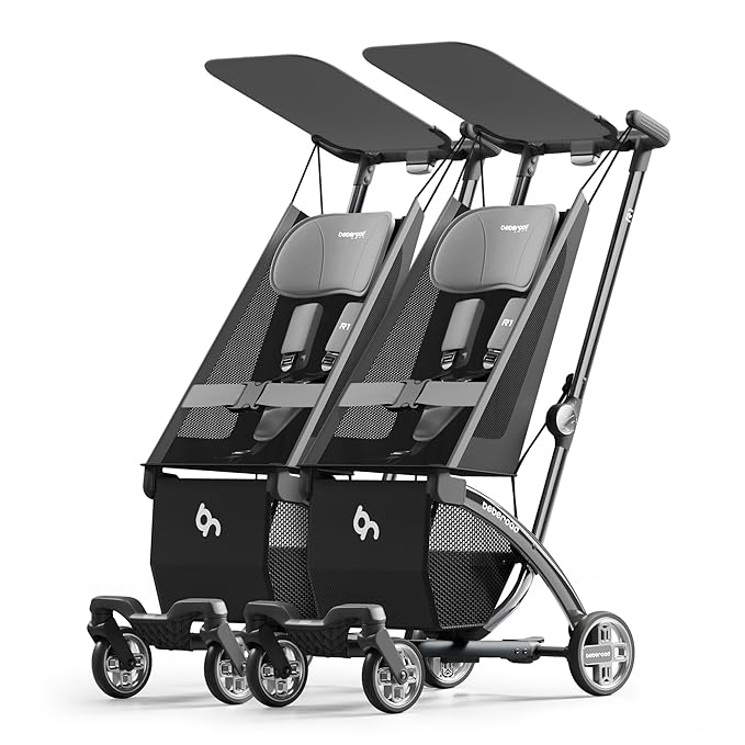 Beberoad Love R1 Auto-Folding Ultra Lightweight Double Stroller Twin Strollers, Side by Side Stroller for Babies and Toddlers Aged 6-36 Months, Only 23.5 lbs, Can Turn into Two Single Strollers, Gray