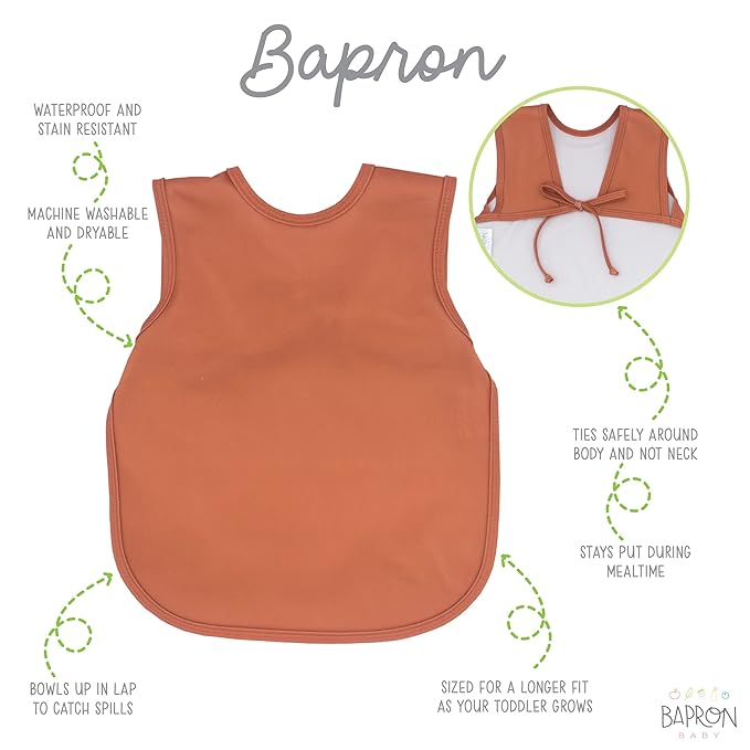 BapronBaby Minimalist Copper Bapron - No Neck Tie Safer Bib for Baby & Toddler - Soft Waterproof Stain Resistant - Machine Washable - Sz Preschool 3-5yrs