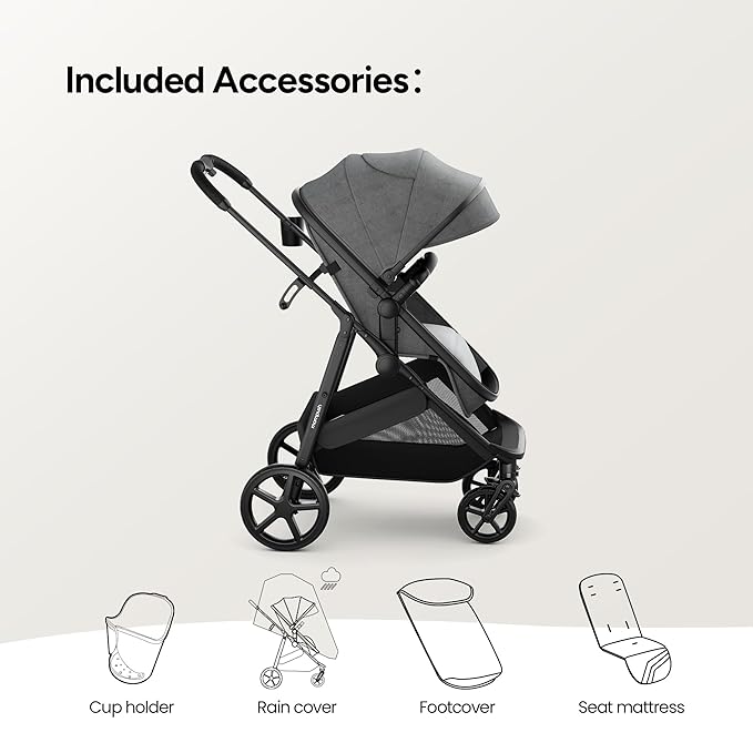 Mompush Wiz 2 in 1 Baby Stroller with Bassinet Mode, Convertible Infant Stroller for Newborn and Toddler with Reversible Seat and Large UPF 50+ Canopy