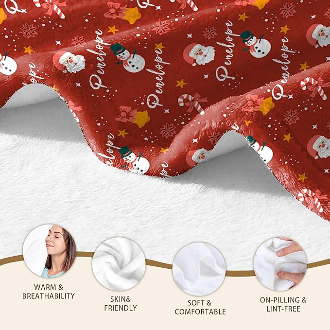 Custom Christmas Blanket with Name,Personalized for Grandkids,Customized Flannel Blankets Throw for Baby Boys Girls