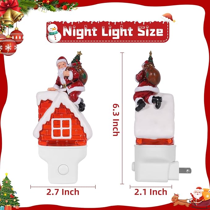 Christmas Night Light Plug into Wall Swirling Glitter USB Portable Christmas Decorative Night Light Decoration for Kids Adults Bedroom Kitchen Living Room Holiday Decor (Santa Claus)
