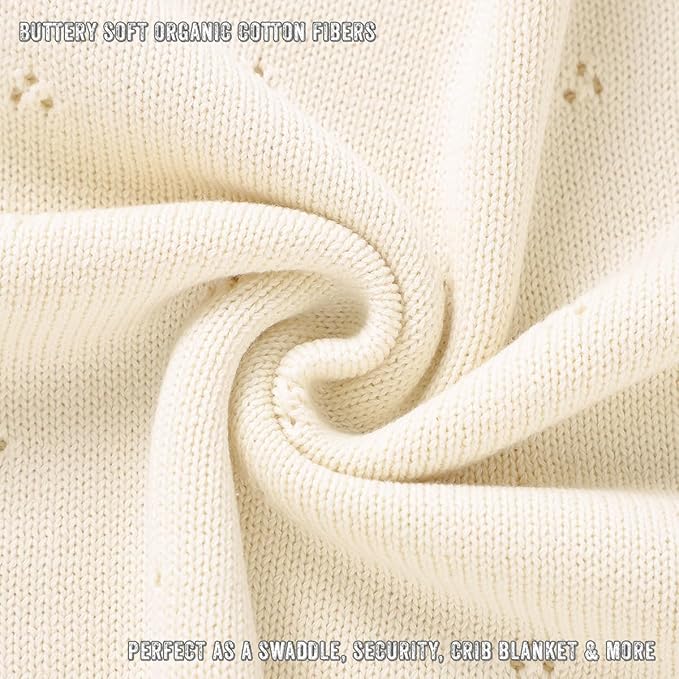 Organic Baby Blanket + Hat Gift Set - 100% Soft Luxury Cotton Unisex Receiving Swaddle Blanket + Bonnett Registry for Newborns & Infants (Butter Cream + Hat)